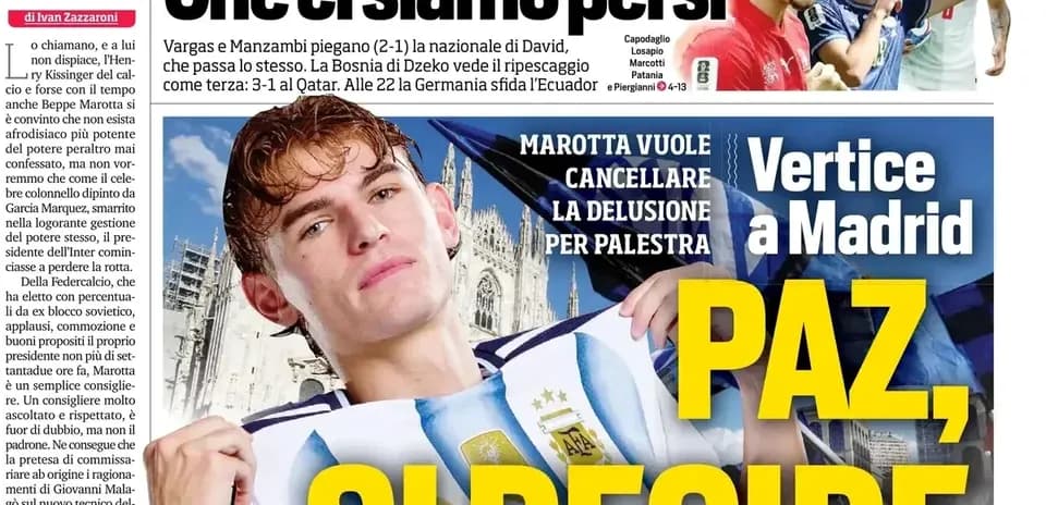 Newspaper cover featuring player in Argentina jersey