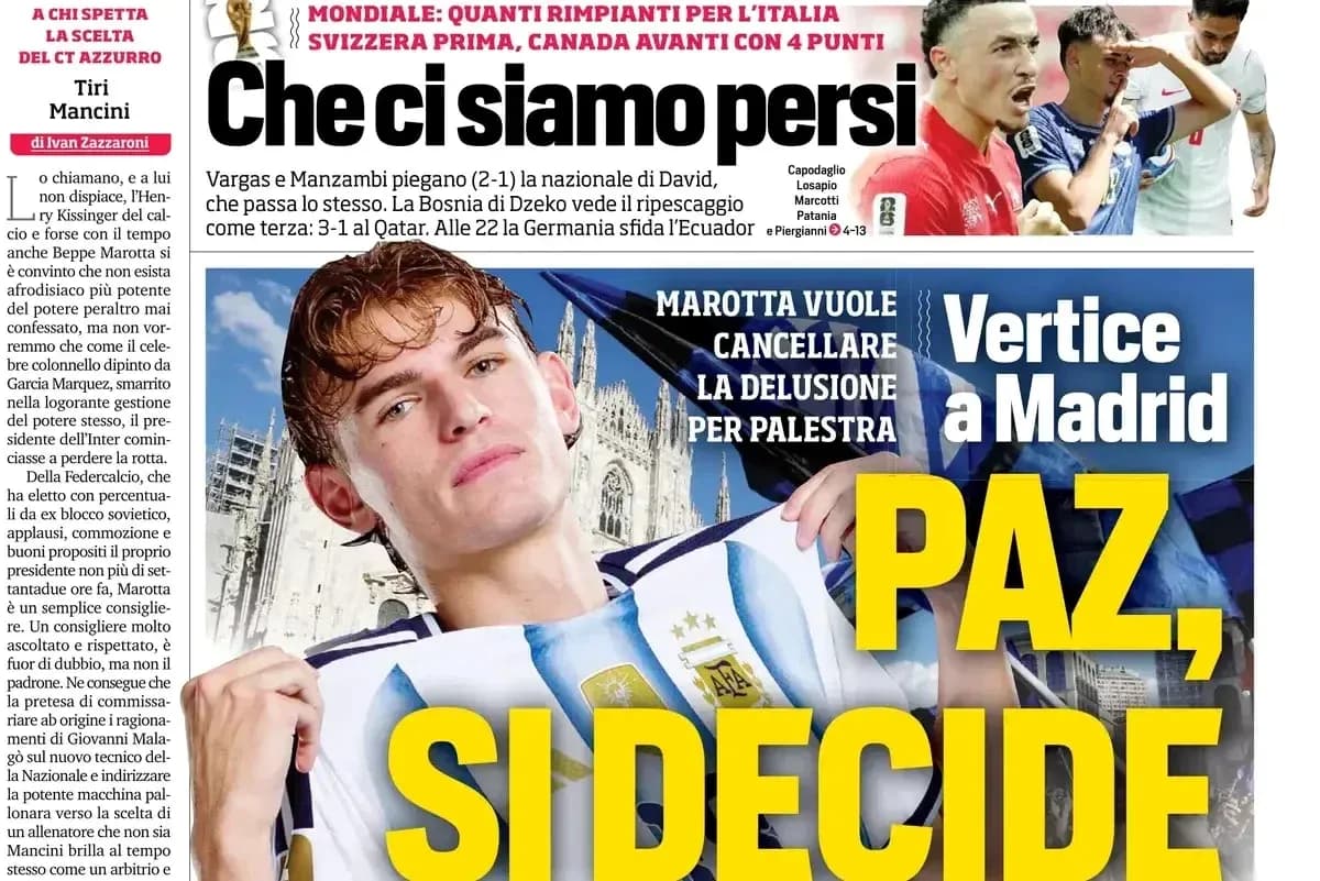 Newspaper cover featuring player in Argentina jersey