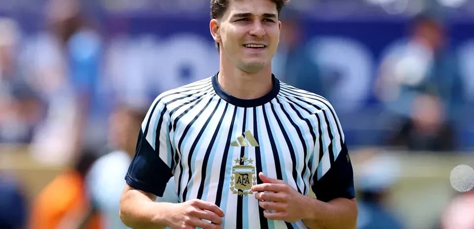 Player wearing Argentina jersey during match warm-up
