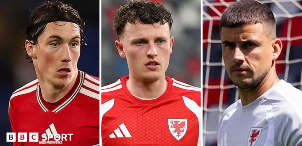 Three Welsh football players in national team jerseys