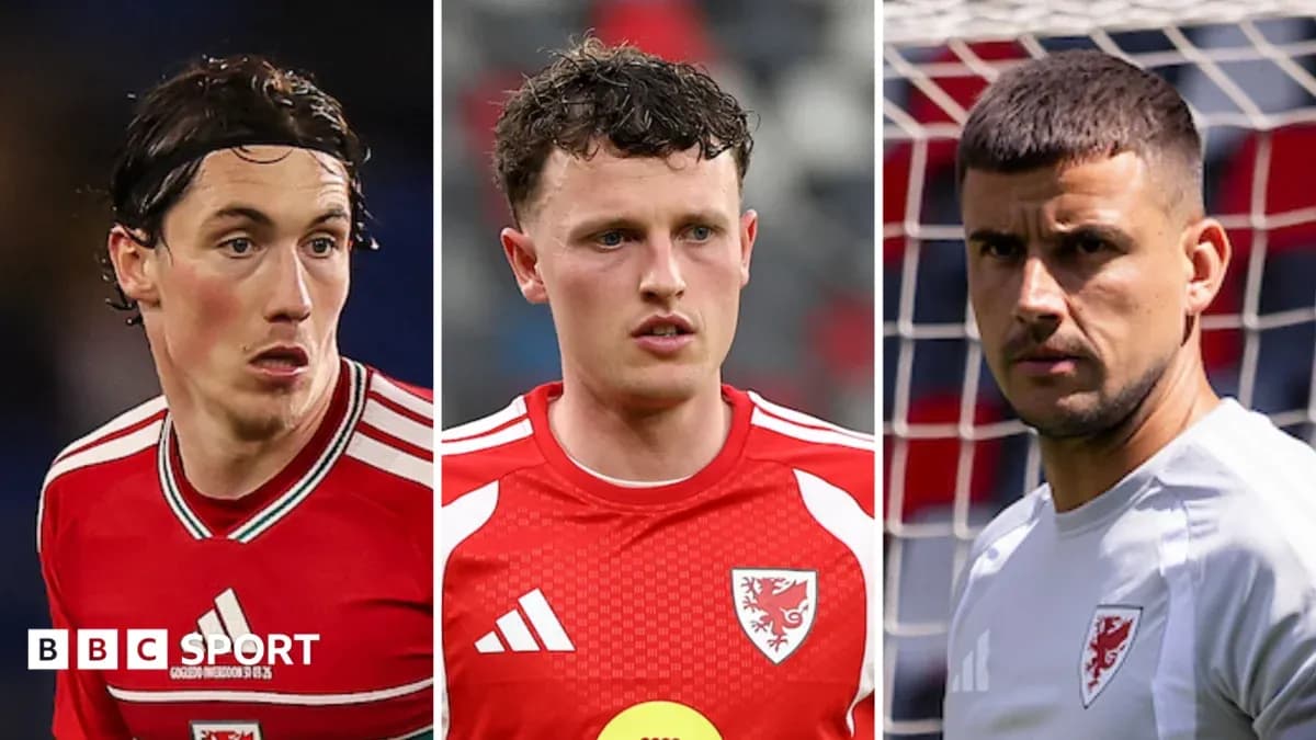 Three Welsh football players in national team jerseys