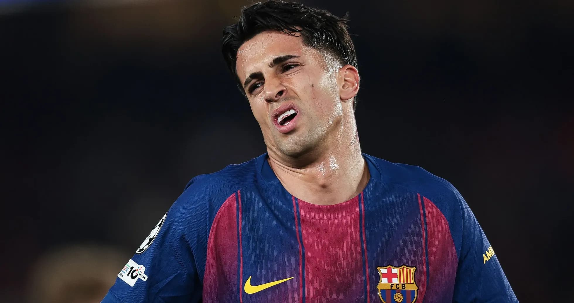 Barcelona player reacting during a match