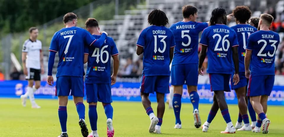 Players celebrating together on the field