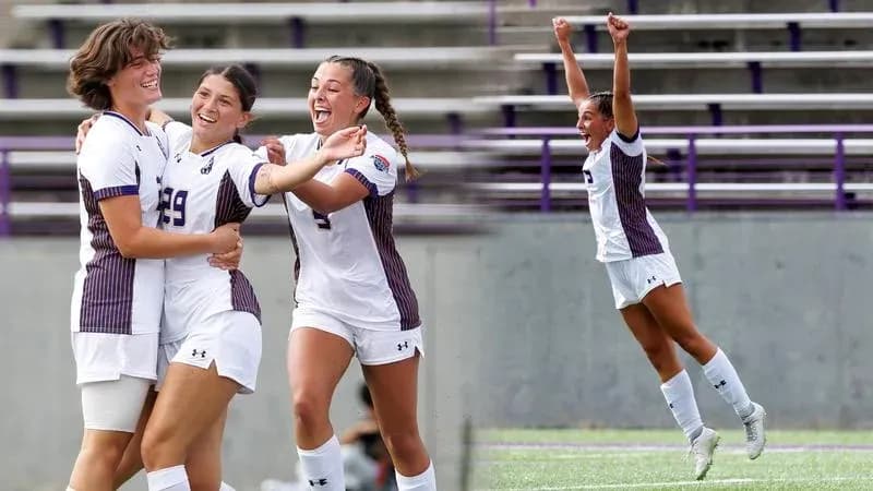 Players celebrating a goal during soccer match