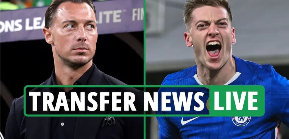 Two soccer players with 'Transfer News Live' banner