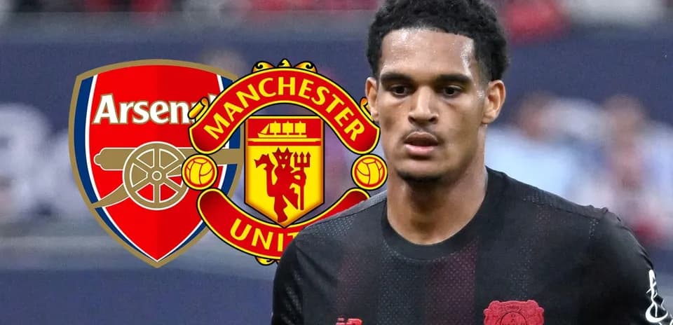Player in jersey with Arsenal and Manchester United logos