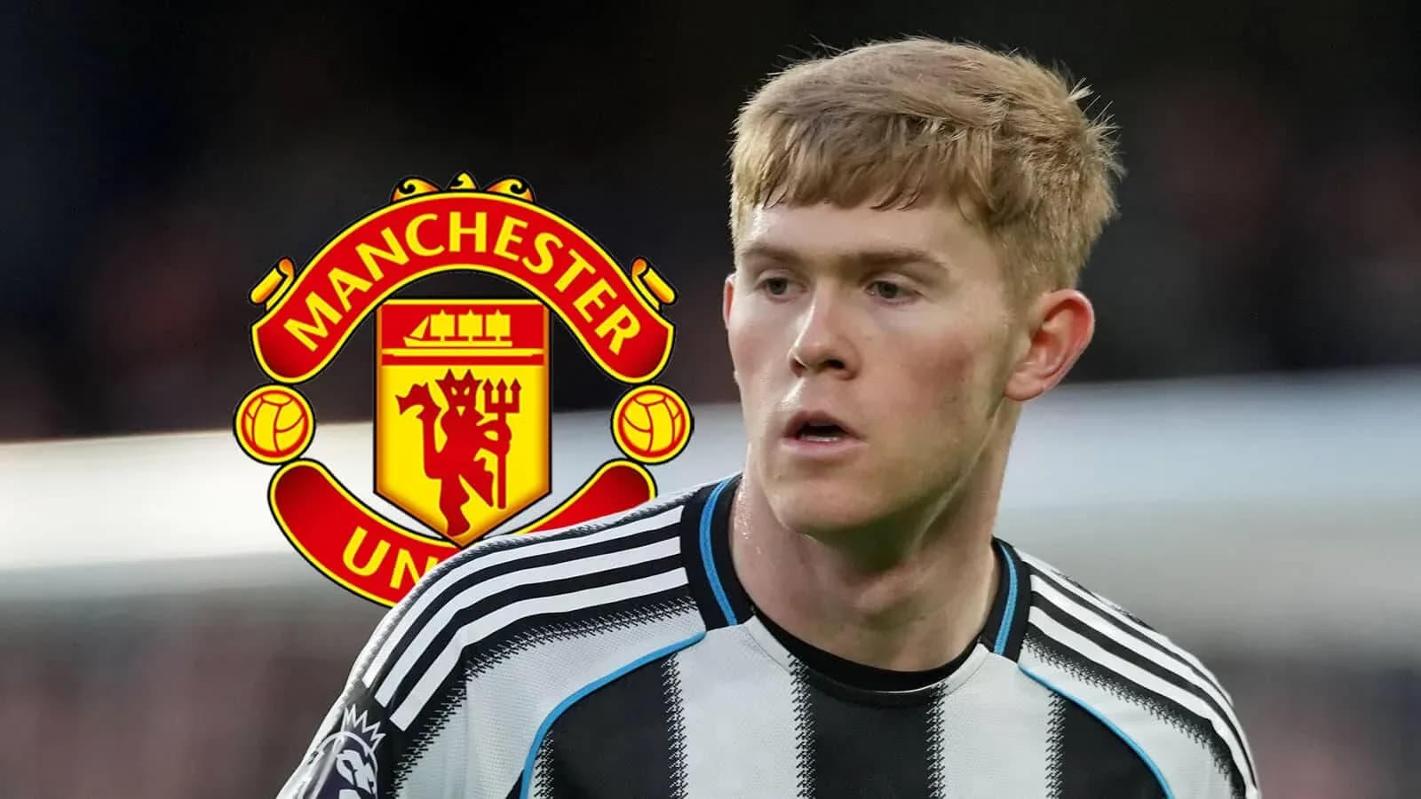 Player in Newcastle United kit with Manchester United logo