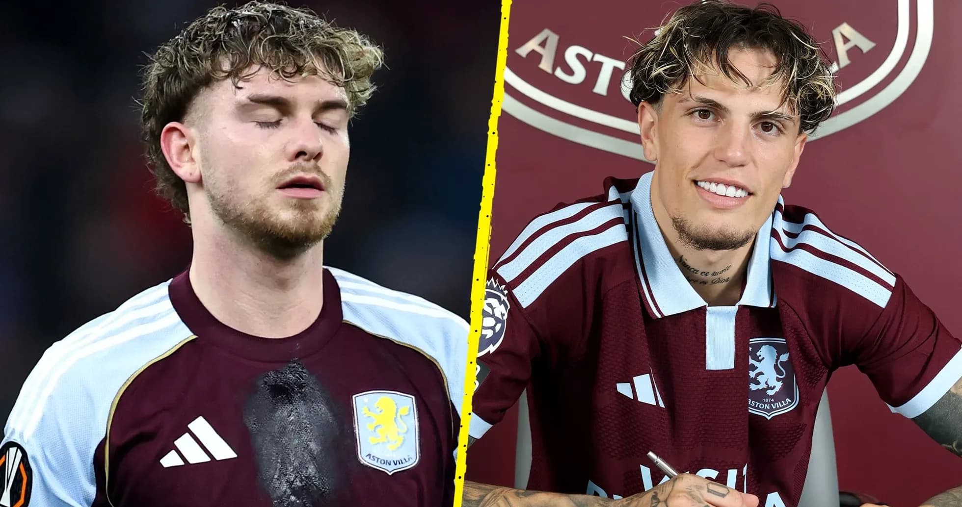 Player in Aston Villa kit during match and signing