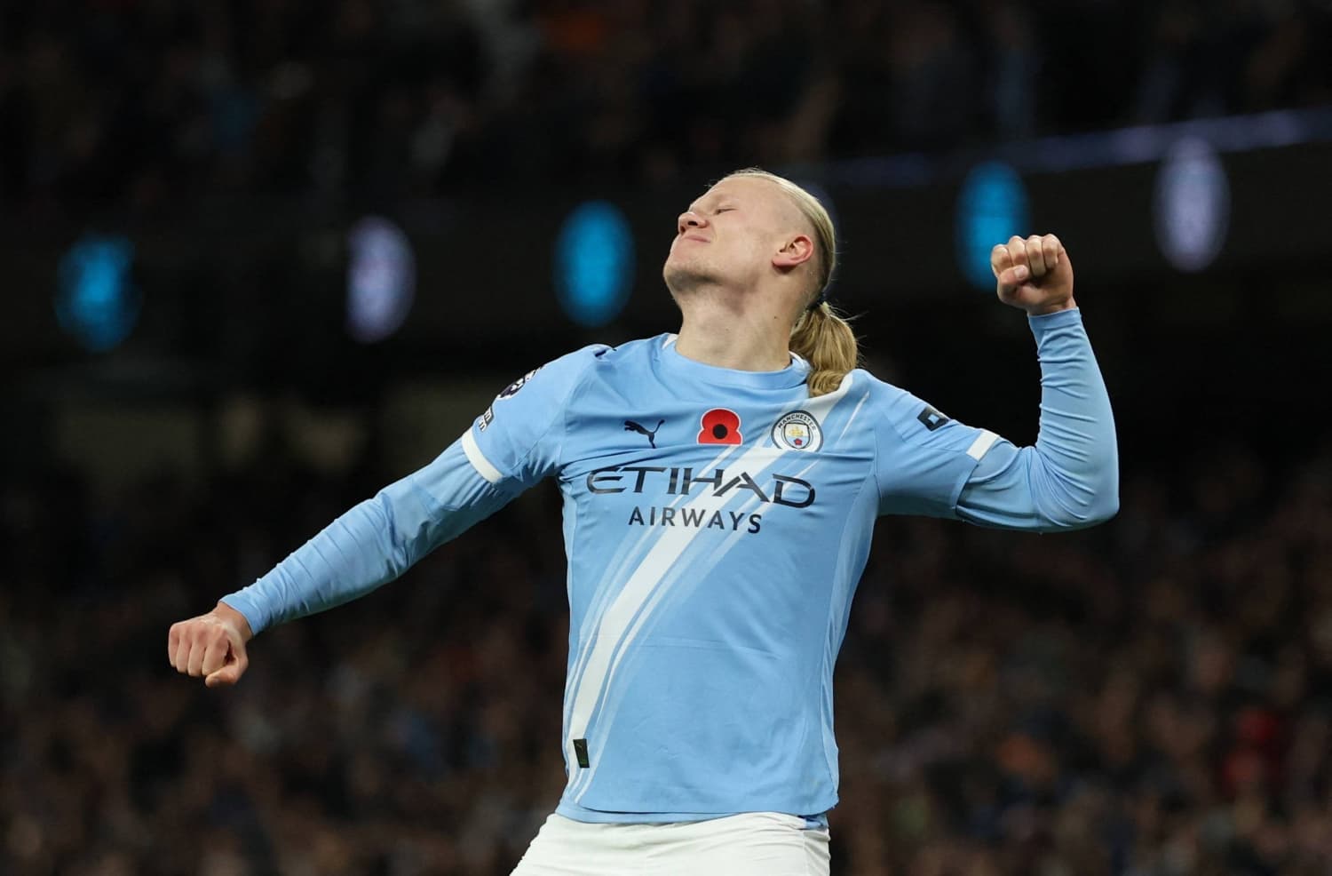 Erling Haaland celebrating during Manchester City match