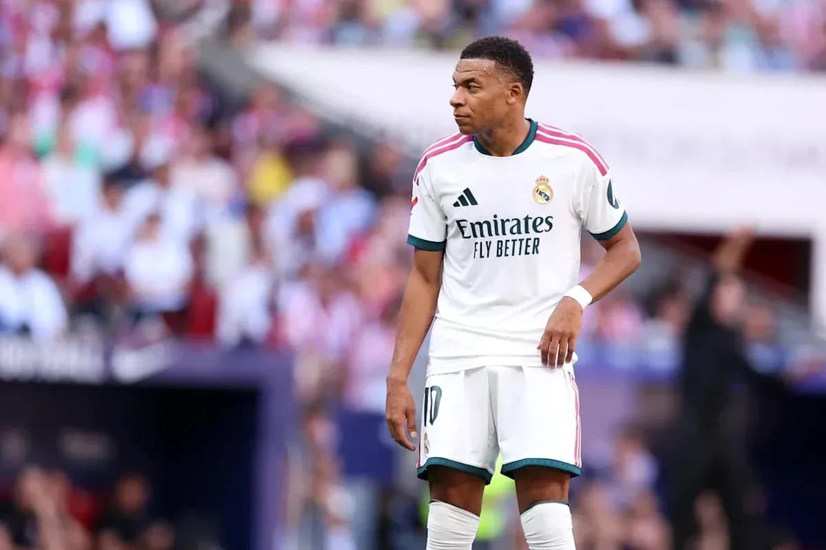 Kylian Mbappé standing during match for Real Madrid