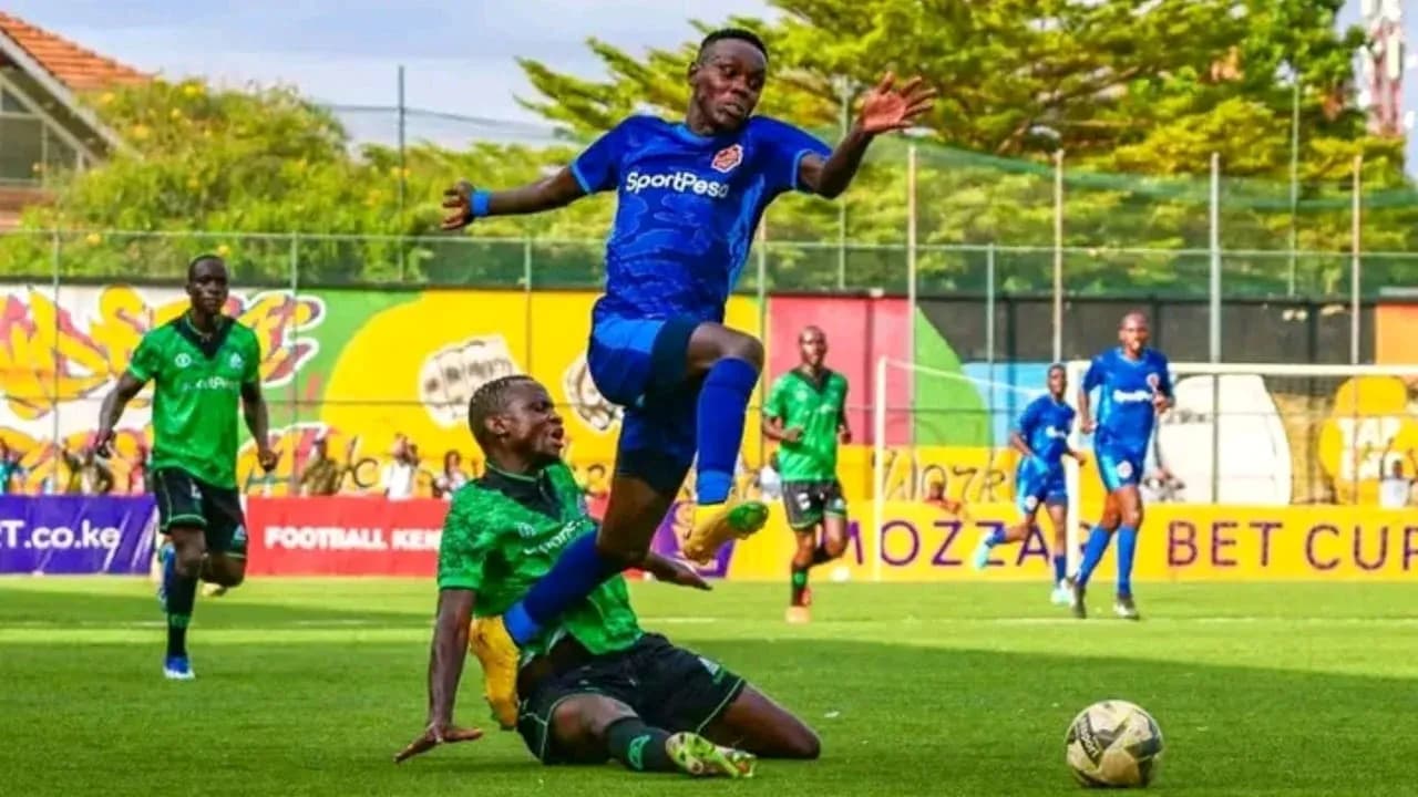 Player tackling during Murang'a SEAL vs Mara Sugar match