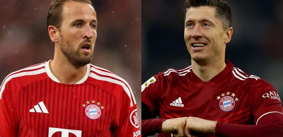Harry Kane and Robert Lewandowski in Bayern jerseys