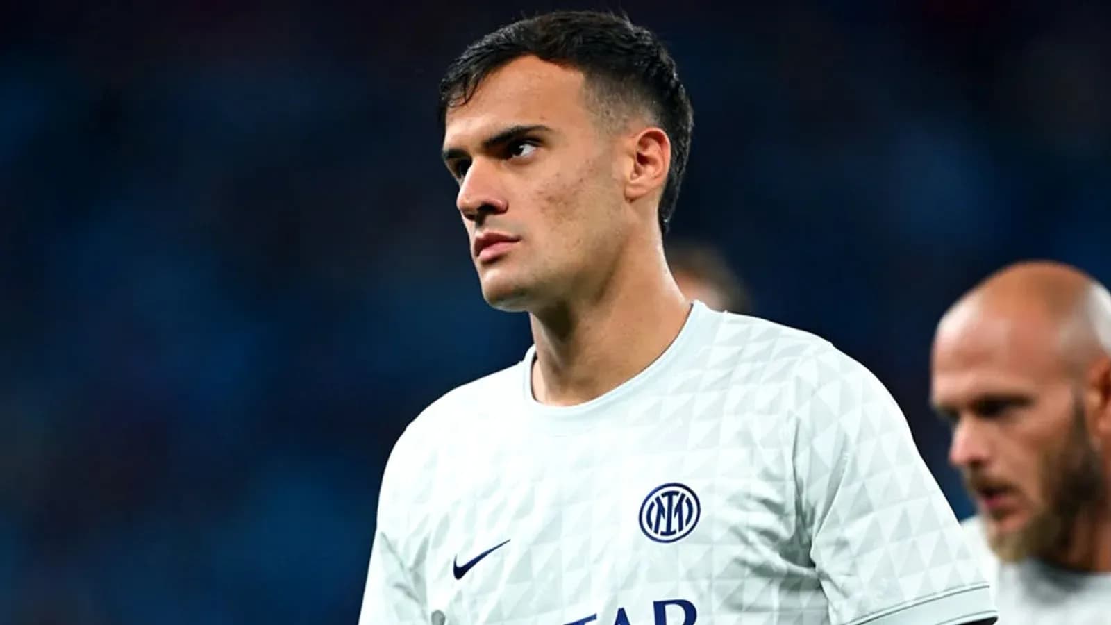 Player in Inter Milan jersey during warm-up