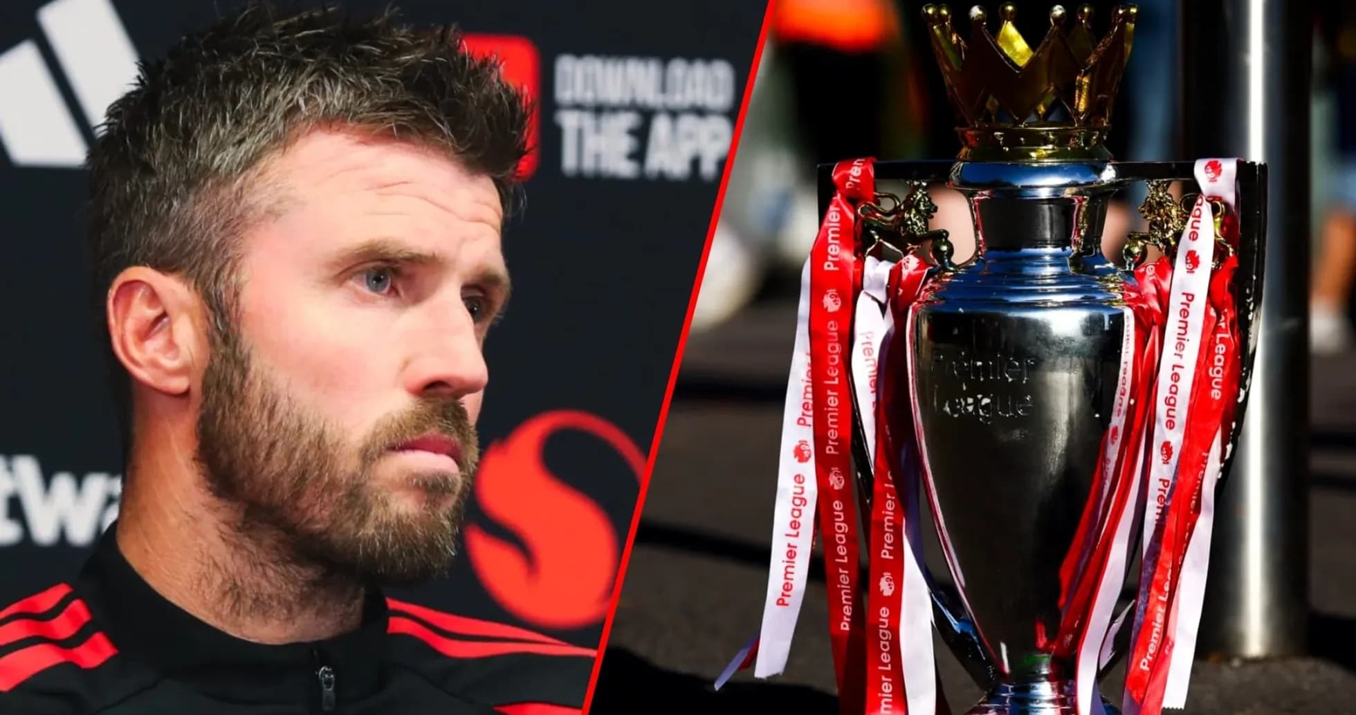 Football manager beside Premier League trophy