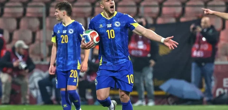 Bosnia and Herzegovina player celebrating a goal