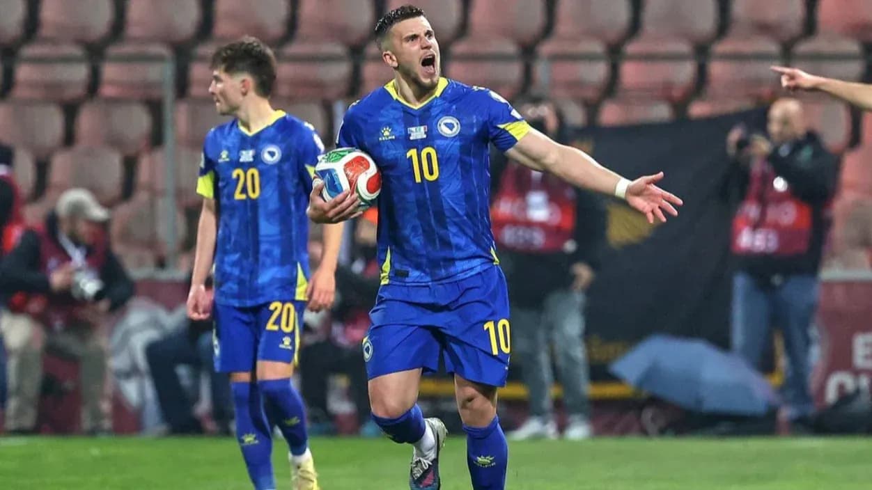 Bosnia and Herzegovina player celebrating a goal
