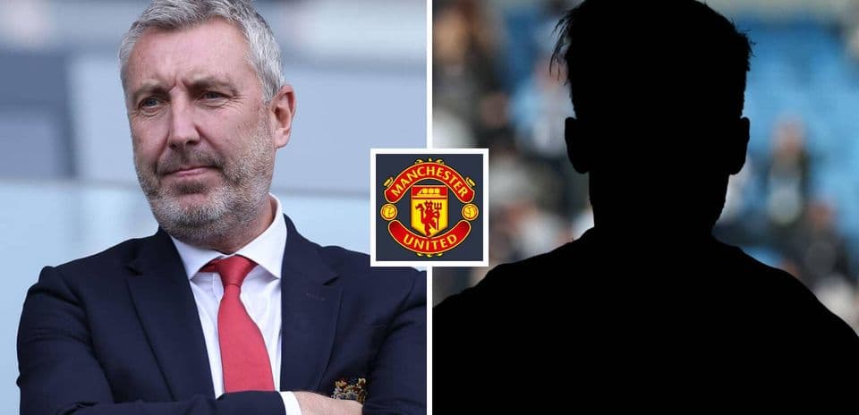 Manager and silhouette of a player with Manchester United logo