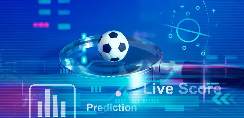 Magnifying glass over a soccer ball with graphics