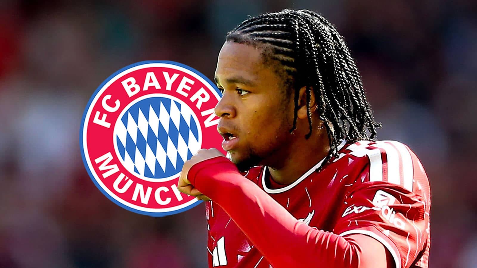 Player celebrating with FC Bayern München logo behind