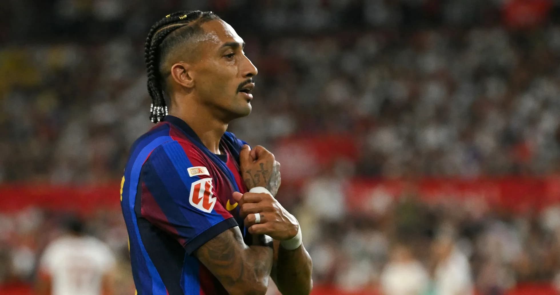 Player wearing Barcelona jersey during match
