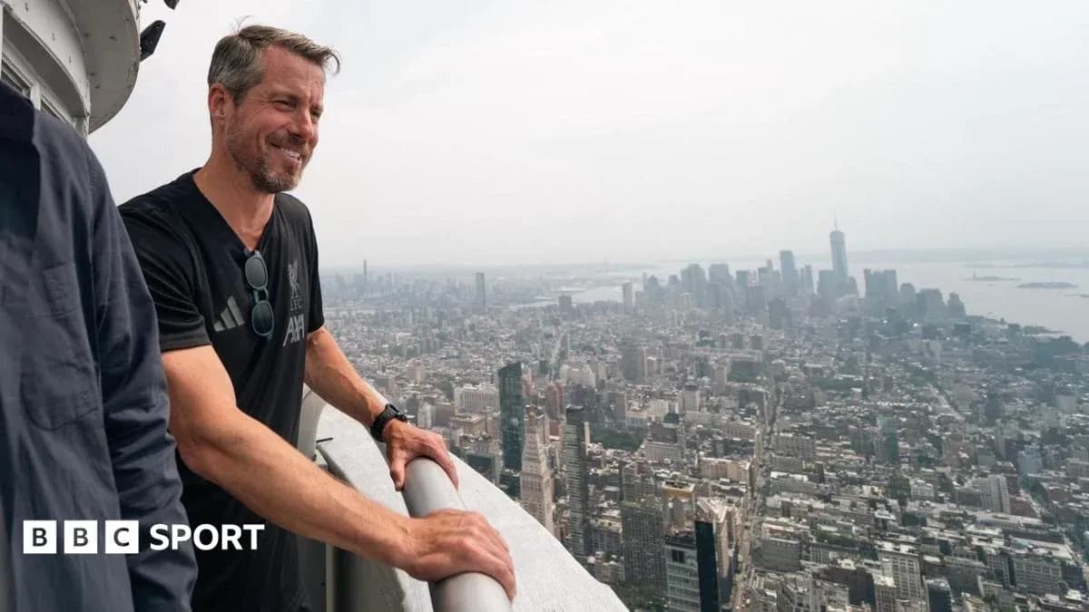 Person looking over New York City skyline from height