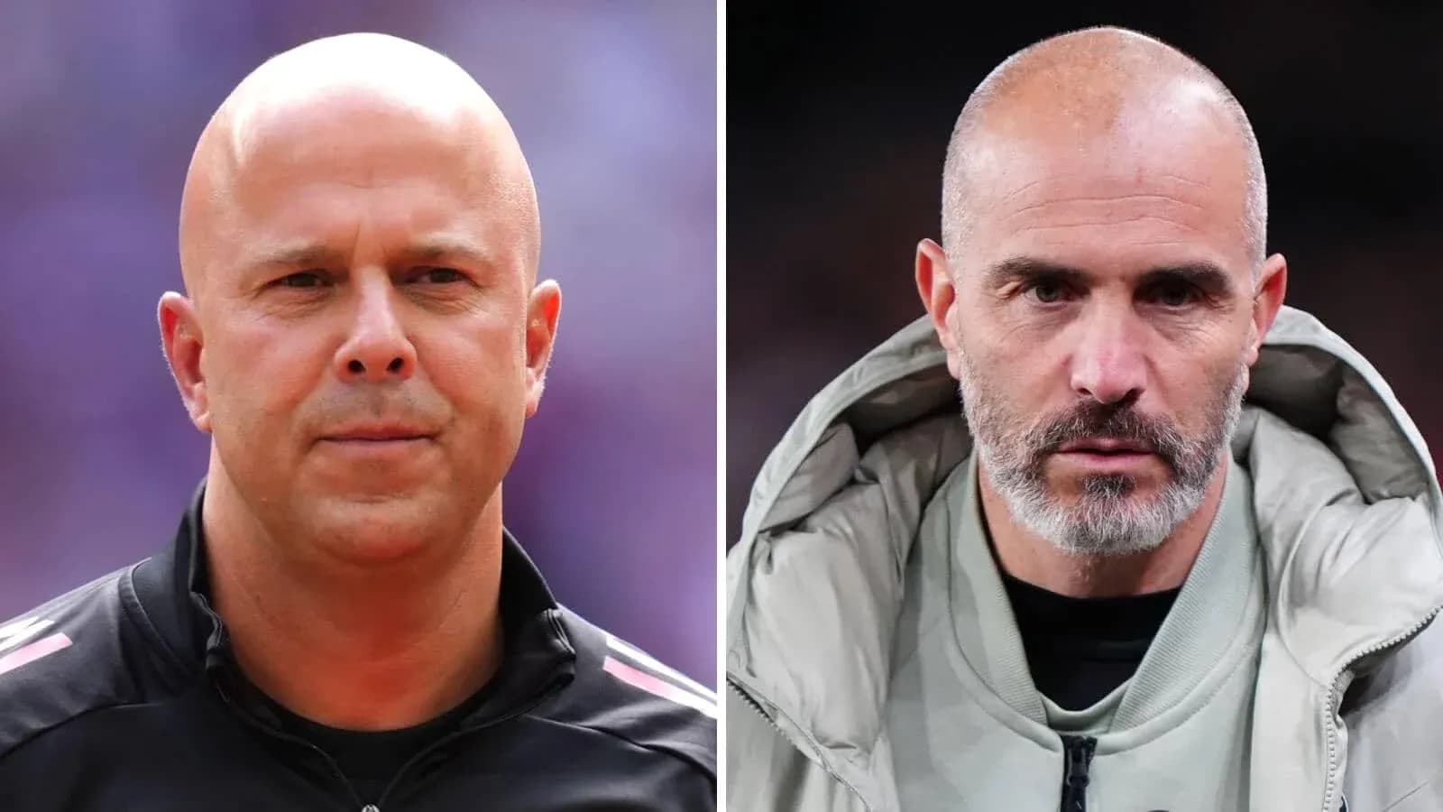 Two football managers posing for a split image