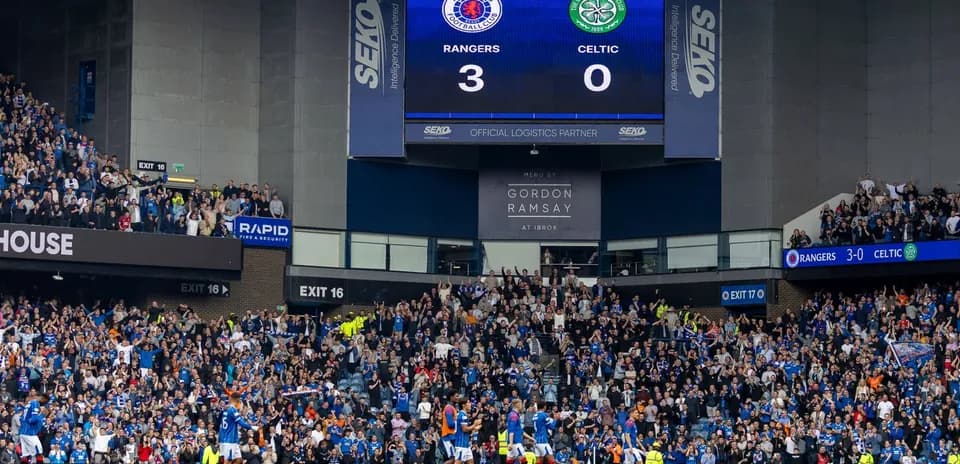 Rangers leading Celtic 3-0 during match at Ibrox