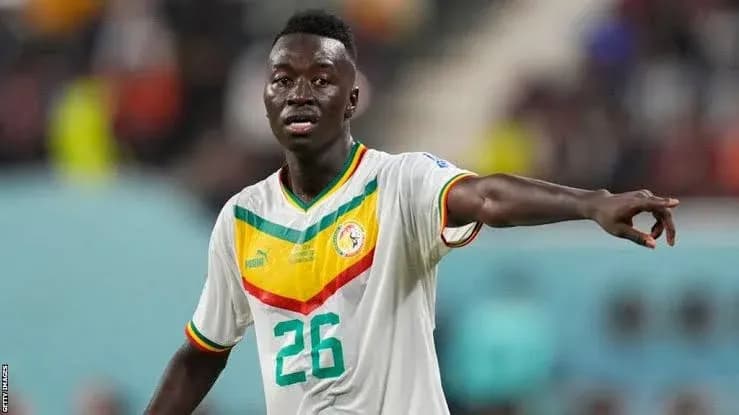 Player wearing Senegal national team jersey gesturing on field
