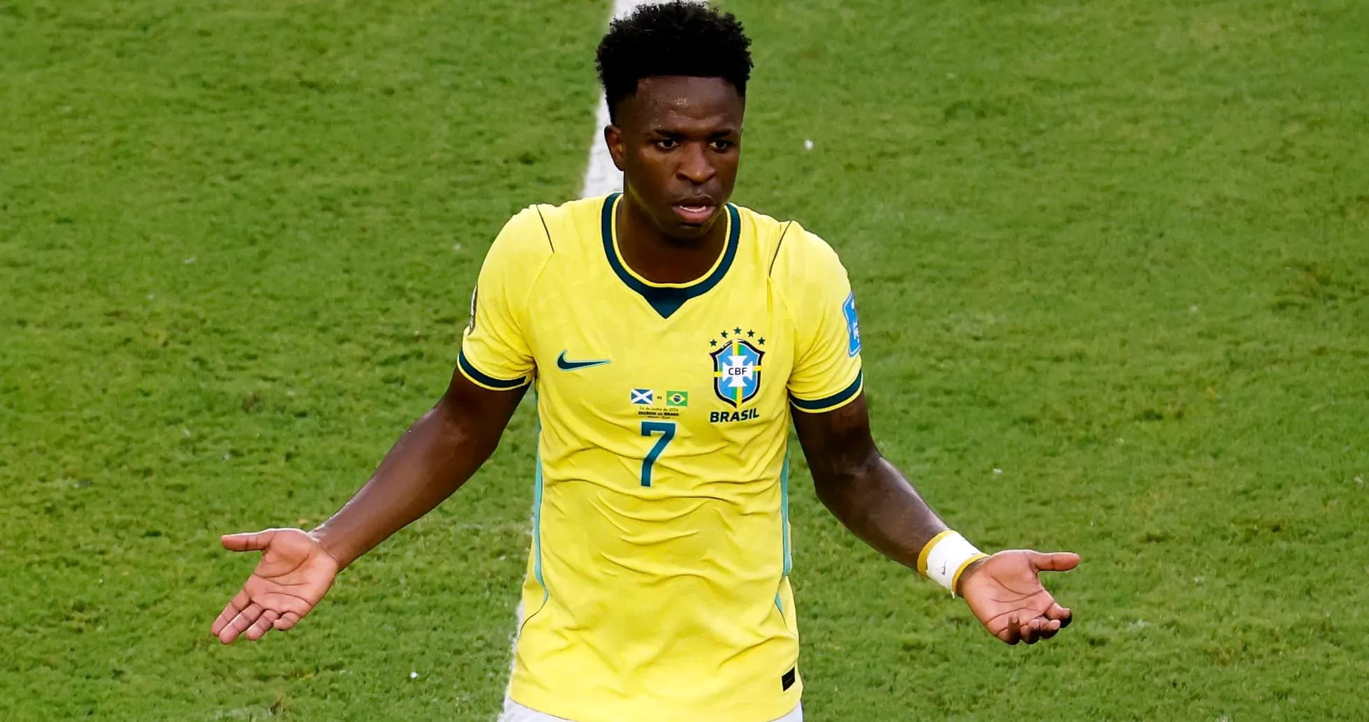 Player in Brazil jersey gesturing on the field