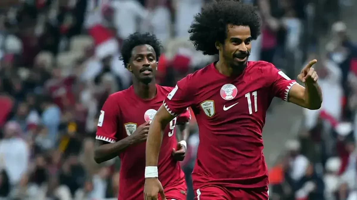 Qatar player celebrating a goal during match