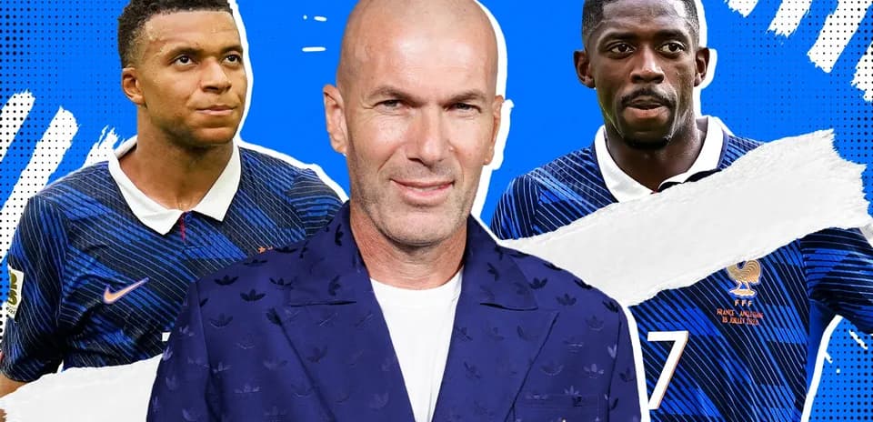 Kylian Mbappé, Zinedine Zidane, Ousmane Dembélé in France kit