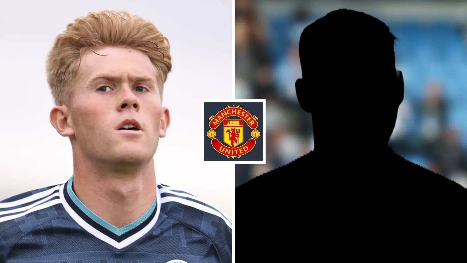 Player in Manchester United kit with logo background