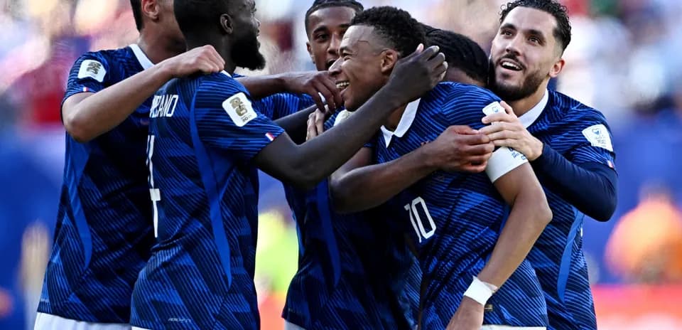 French players celebrating a goal in World Cup match