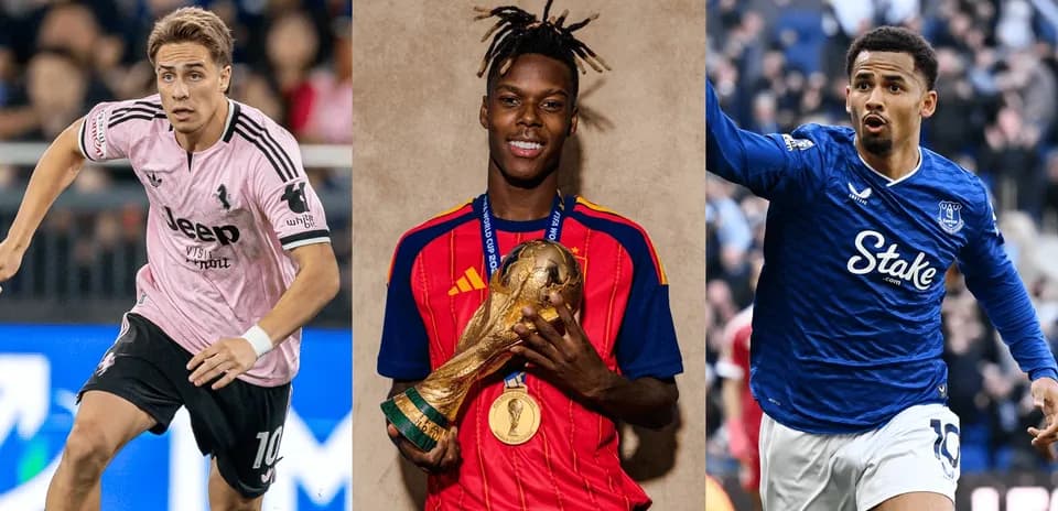Three soccer players in action and celebration