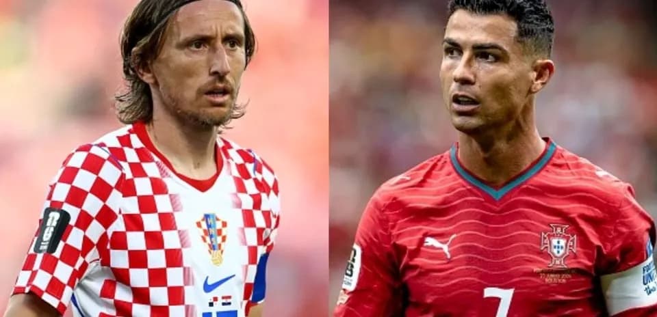 Luka Modric and Cristiano Ronaldo facing each other