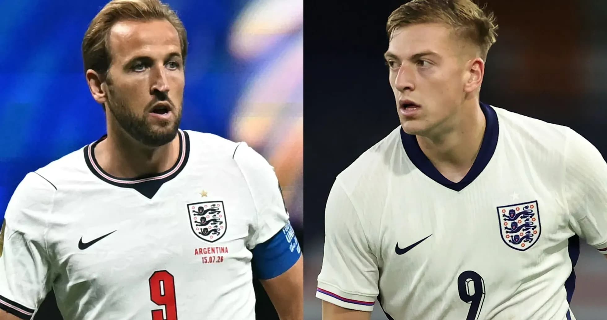 Two England players in white jerseys on the field
