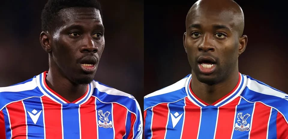 Two Crystal Palace players during a match close-up