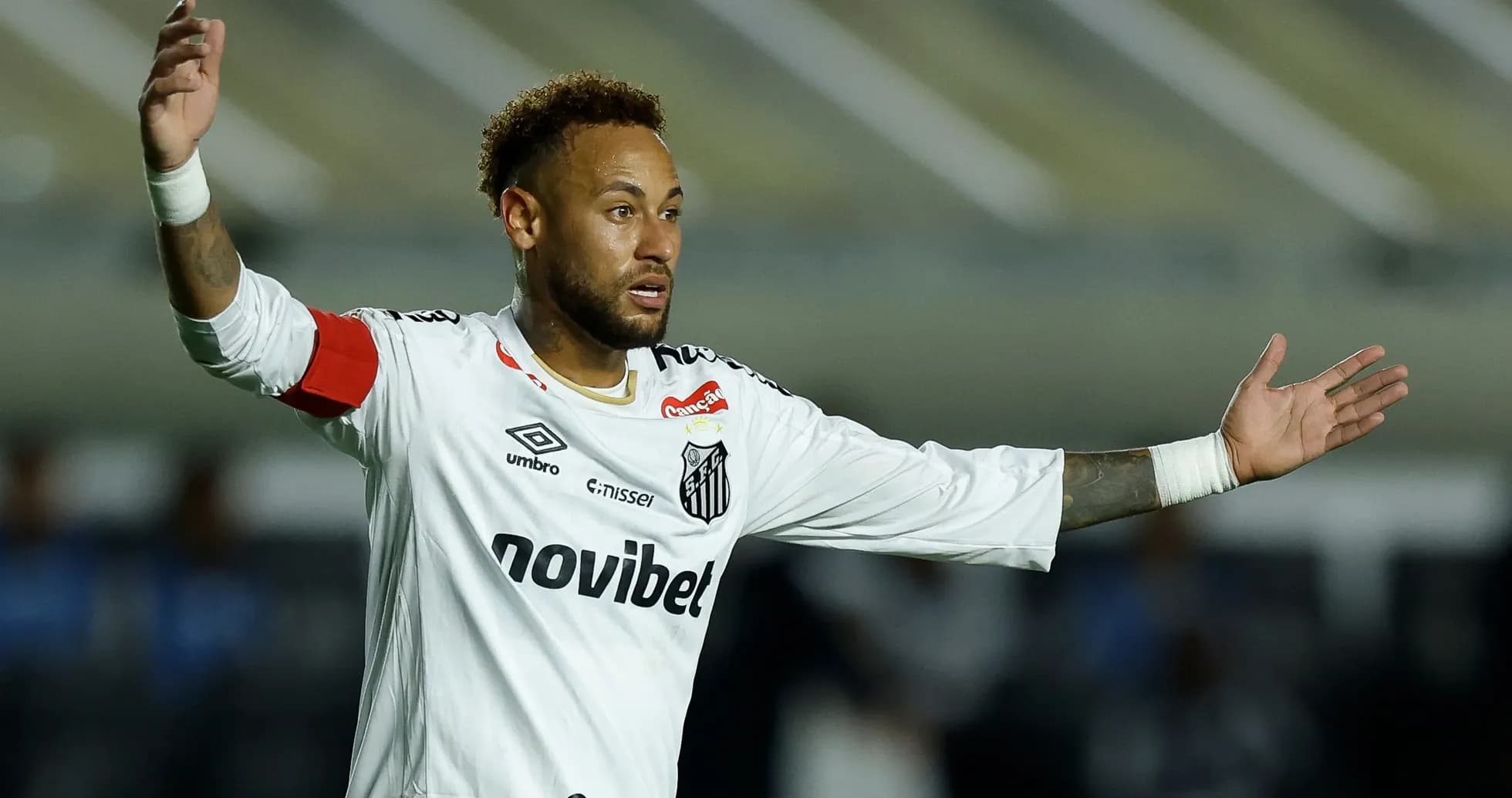 Neymar gesturing during a match for Santos