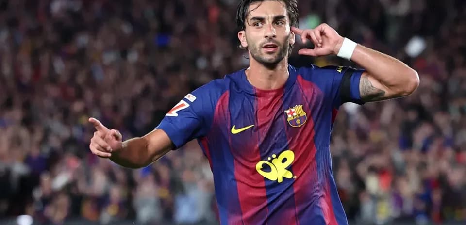 Barcelona player celebrating after scoring a goal