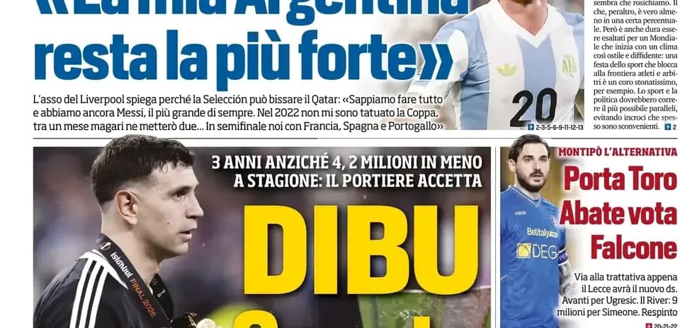 Newspaper headline about Argentina football team and player