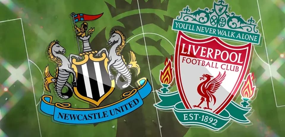 Newcastle United and Liverpool club logos on field