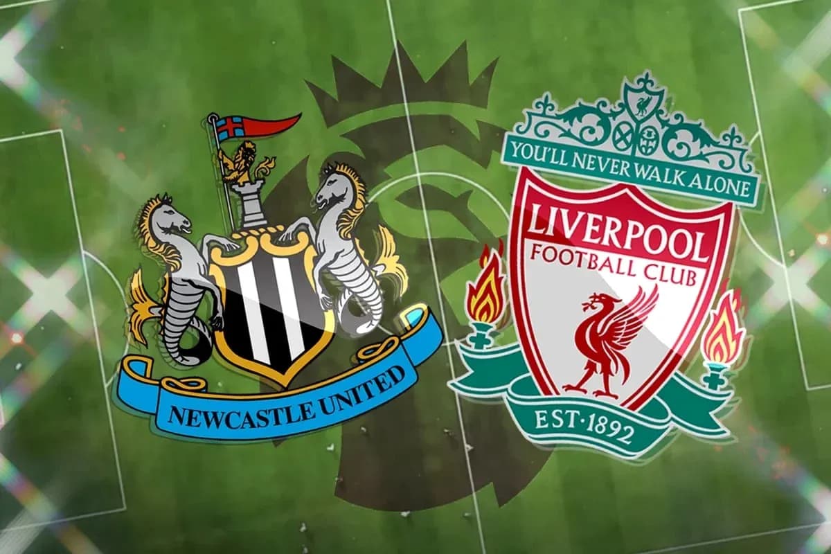Newcastle United and Liverpool club logos on field