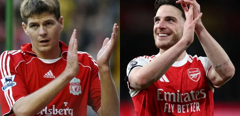 Two football players applauding fans in jerseys