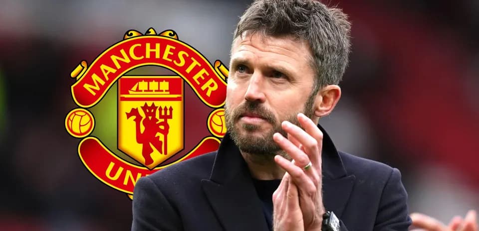 Man applauding with Manchester United logo in background