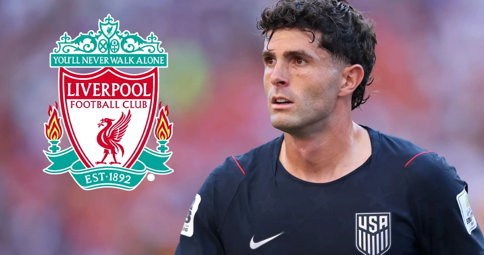 Player in USA jersey with Liverpool logo overlay