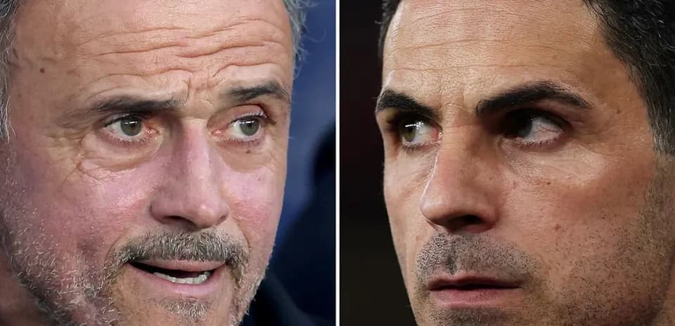Luis Enrique and Mikel Arteta in close-up faces
