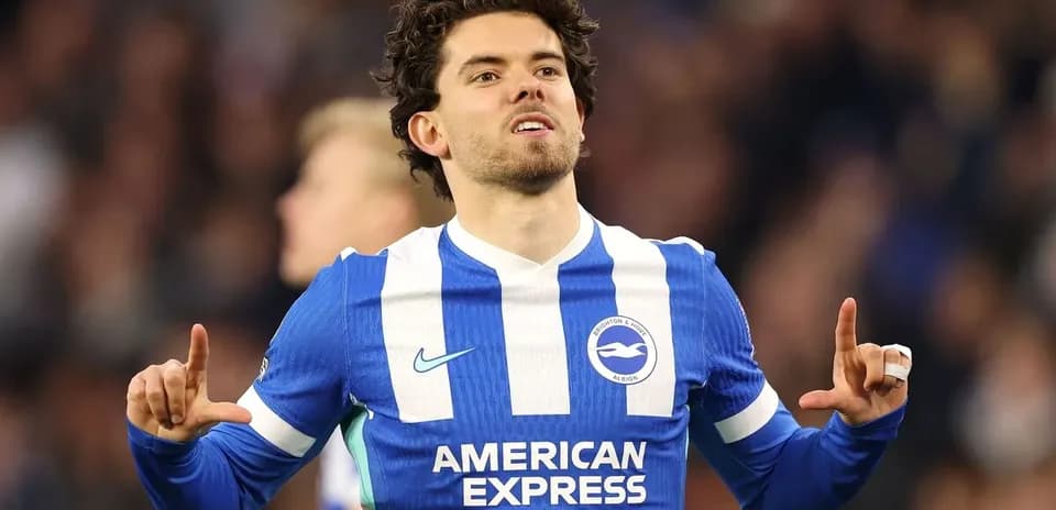 Brighton player celebrating after scoring a goal