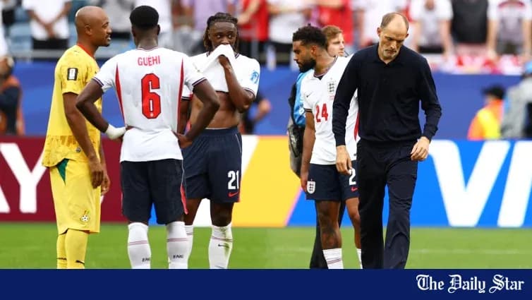England players discussing on the field during match