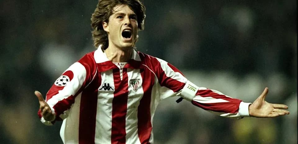 Player celebrating passionately in Athletic Bilbao jersey