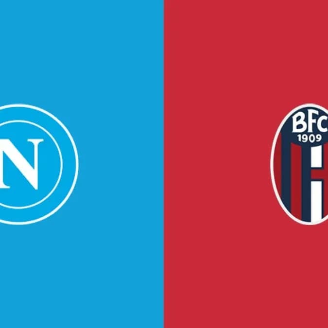 Napoli and Bologna club logos on colored backgrounds